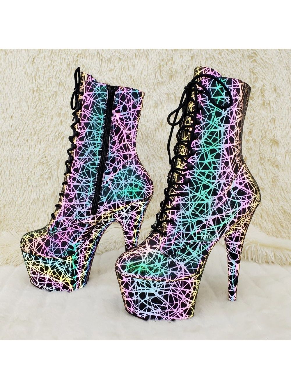 Reflective Geometric Platform High Heel Ankle Boots